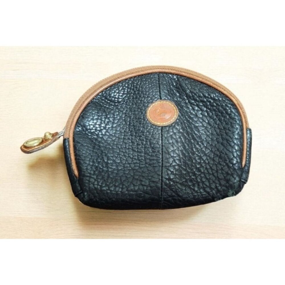 Vintage Dooney & Bourke Coin Purse Black Pebble Leather -Brown Leather Logo RARE - Picture 2 of 9